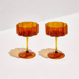 WAVE COUPE GLASSES - AMBER, Set of 2