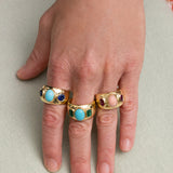 Jenna Blake - THREE STONE EMERALD AND TURQUOISE RING