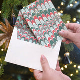 Hand Marbled Greeting Card - Scallops Festive Mix