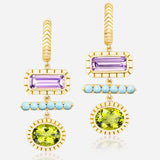Harwell Godfrey- 3 Stone Totem Drop Earrings Peridot Amethyst & Turquoise