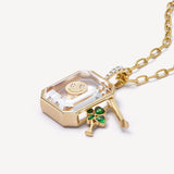 Loquet - Baguette Gold Locket 18k & Figaro Necklace Chain 22" 18k