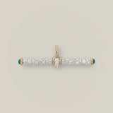 Lucy Delius - T-Bar Pendant - White Diamonds and White Rhodium Plating - Emerald Cabochons