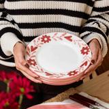 Red Flowers Hand Painted Salad Plate - Set of 4