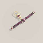 T-bar pendant designed by Lucy Delius covered in pavé set rubies with black rhodium plating and yellow 14k gold based on victorian antique jewelry for charm necklaces, bracelets, or paperclip chains. 